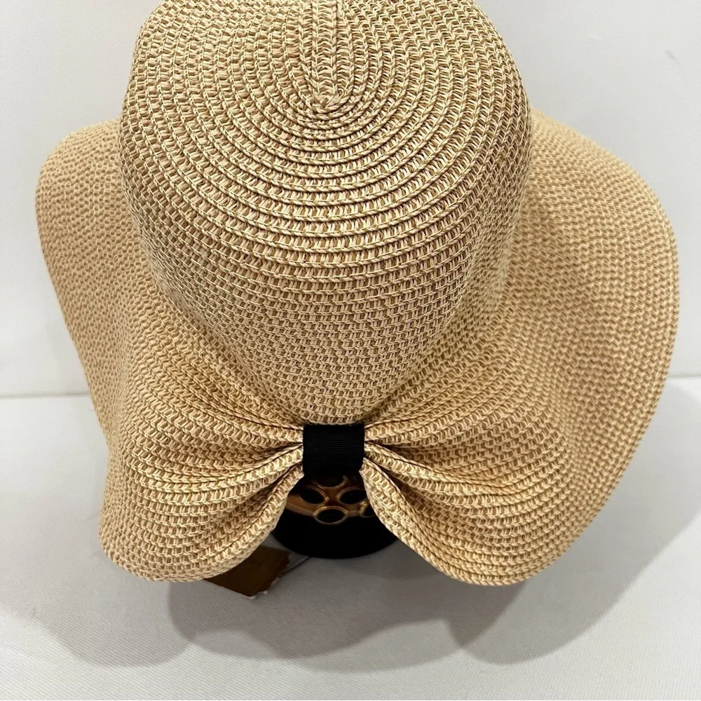 Sunhat Tan Wide-Brimmed Hat with Back Bow Packable Floppy